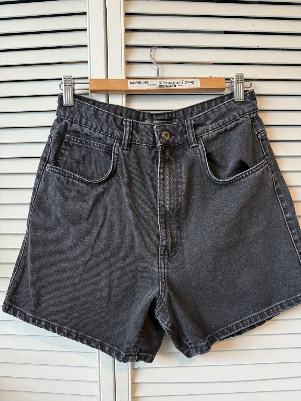 Zara Washed Black High-Rise Denim Shorts